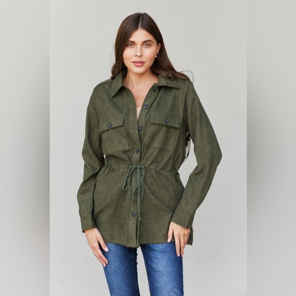 Geometric Drawstring Waist Shacket with Pockets - Picture 6 of 9